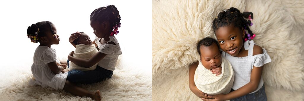 newborn photography session with siblings | older sisters